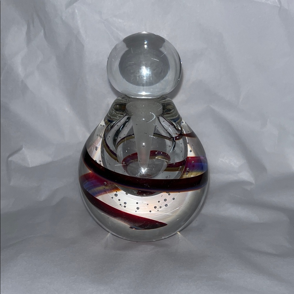 Elegant Glass Art Perfume bottle with Red Swirl Accents